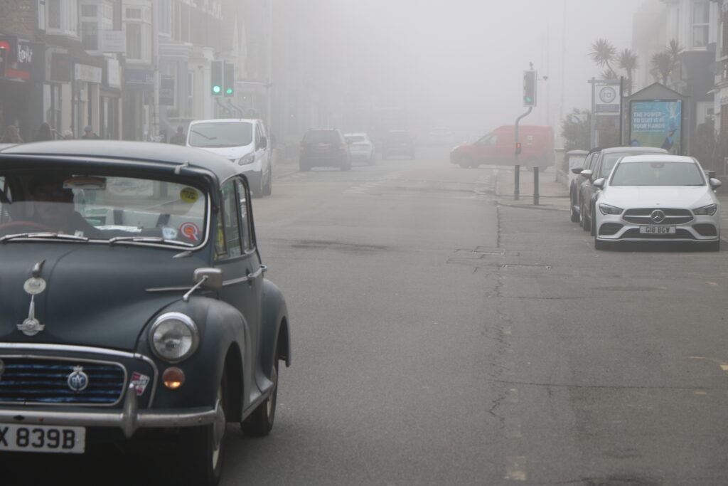 The road just outside Pierremont park in Broadstairs (Kent) on a foggy day