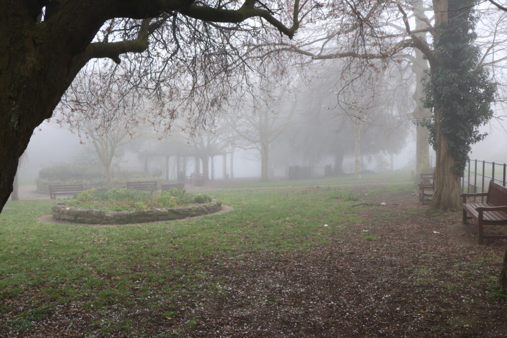 Pierremont park in Broadstairs (Kent) on a foggy day